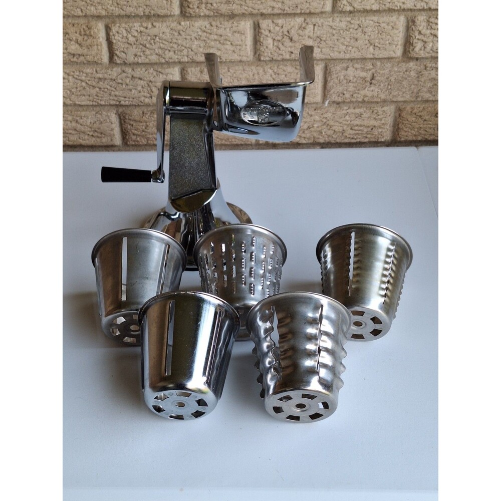 Vintage Townecraft Kitchen Cutter Food Processor Slicer w/ 5 Cone Attachments